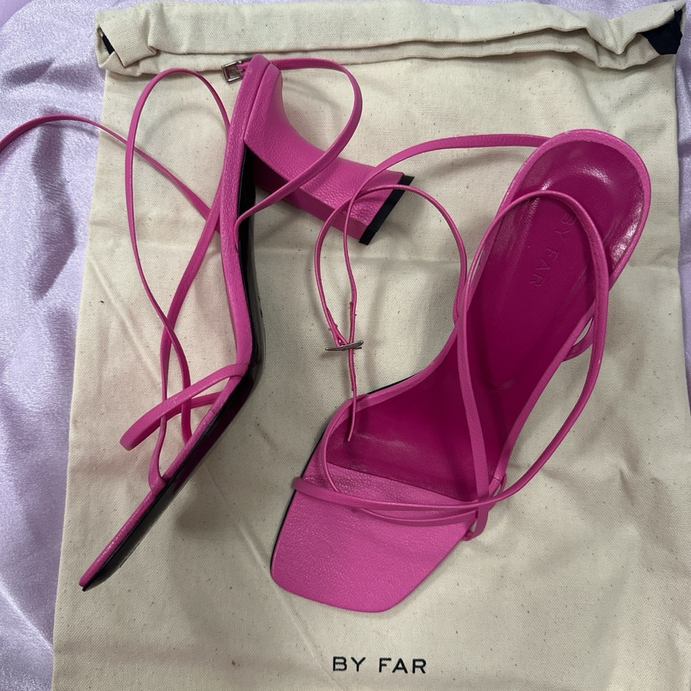 Hot pink leather By Far Kersti heels. 🎀💖